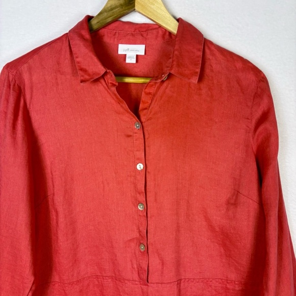J. Jill Coral Red Love Linen Popover Tunic Blouse - Picture 2 of 7